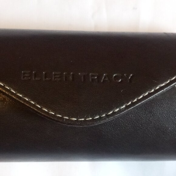 Ellen Tracy Designer Fashion Brown Clam Shell Hard Eye Glasses Sunglasses Case - Picture 4 of 4